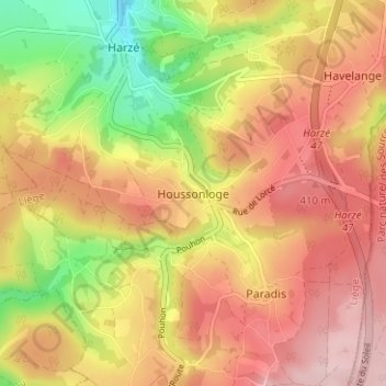 Topografische kaart Houssonloge, hoogte, reliëf