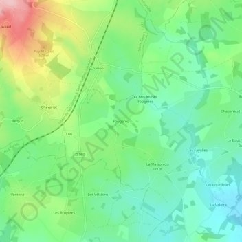 Topografische kaart Fougères, hoogte, reliëf