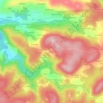 Topografische kaart Fercoi, hoogte, reliëf