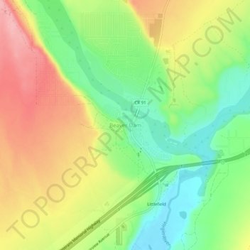 Topografische kaart Beaver Dam, hoogte, reliëf