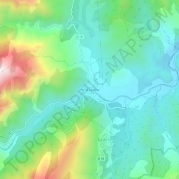 Topografische kaart Ponte Castirla, hoogte, reliëf