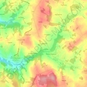Topografische kaart Lapeyrière, hoogte, reliëf