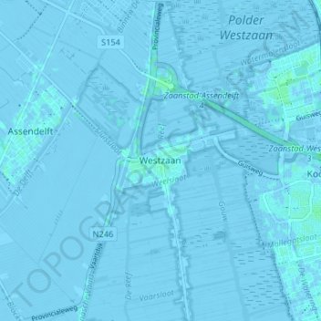 Topografische kaart Westzaan, hoogte, reliëf