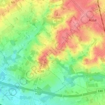 Topografische kaart Koudertaveerne, hoogte, reliëf