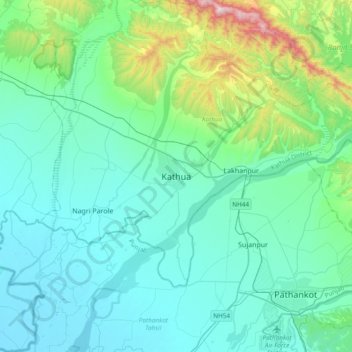 Topografische kaart Kathua, hoogte, reliëf