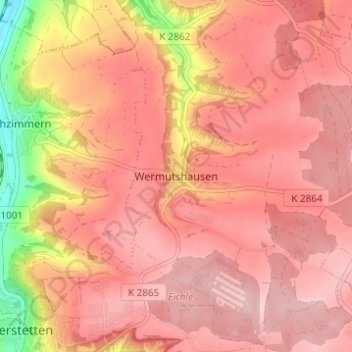 Topografische kaart Wermutshausen, hoogte, reliëf