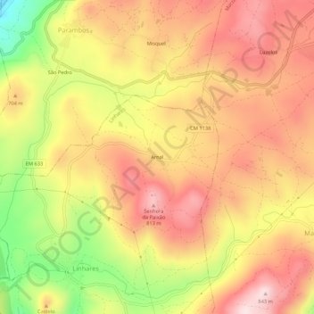 Topografische kaart Arnal, hoogte, reliëf