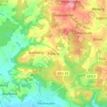 Topografische kaart Finsing, hoogte, reliëf