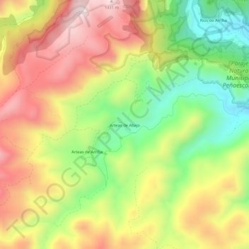 Topografische kaart Arteas de Abajo, hoogte, reliëf