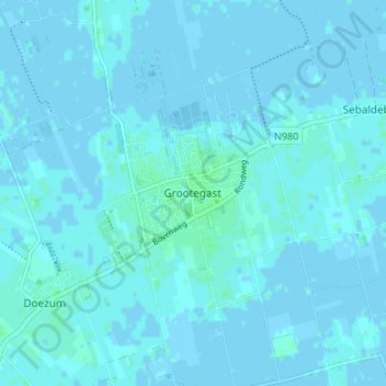 Topografische kaart Grootegast, hoogte, reliëf