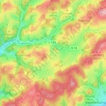 Topografische kaart Alfen, hoogte, reliëf