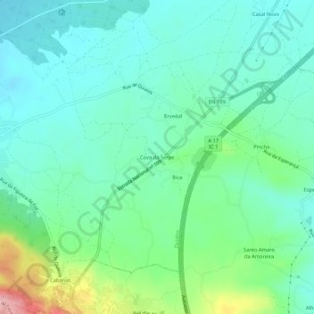 Topografische kaart Cova da Serpe, hoogte, reliëf