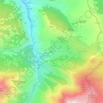 Topografische kaart Sotres, hoogte, reliëf
