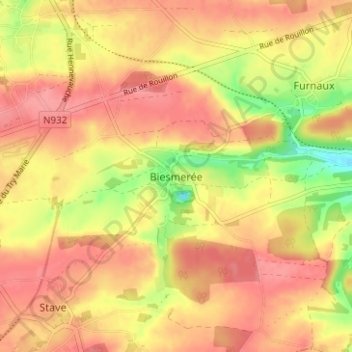 Topografische kaart Biesmerée, hoogte, reliëf