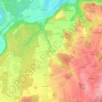 Topografische kaart Unterzarnham, hoogte, reliëf