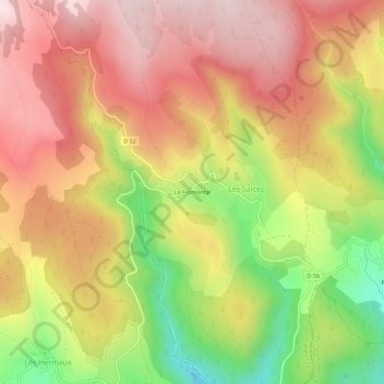 Topografische kaart Le Fromental, hoogte, reliëf