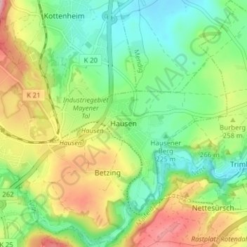 Topografische kaart Hausen, hoogte, reliëf
