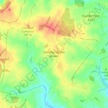 Topografische kaart Langley Upper Green, hoogte, reliëf