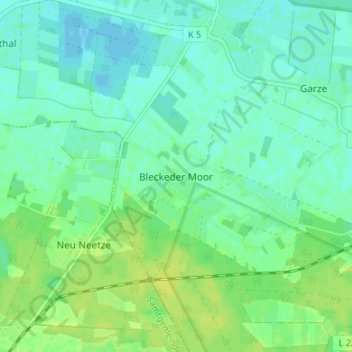Topografische kaart Bleckeder Moor, hoogte, reliëf