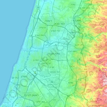 Topografische kaart Petah Tikva, hoogte, reliëf