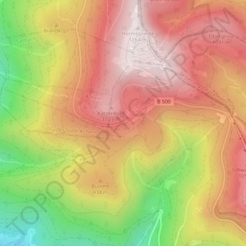 Topografische kaart B 500, hoogte, reliëf