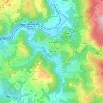 Topografische kaart La Jubertie, hoogte, reliëf
