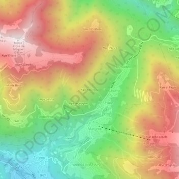 Topografische kaart Alpe Mezzavia, hoogte, reliëf
