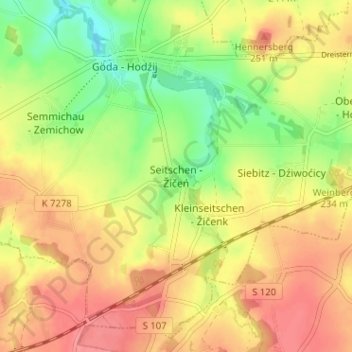 Topografische kaart Seitschen, hoogte, reliëf