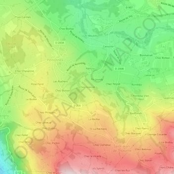 Topografische kaart Chez Grasset, hoogte, reliëf