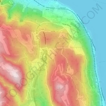 Topografische kaart Stropino, hoogte, reliëf