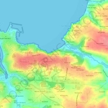Topografische kaart Quatre Vents, hoogte, reliëf