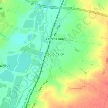 Topografische kaart Offord Darcy, hoogte, reliëf