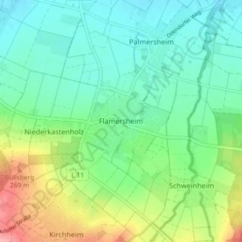 Topografische kaart Flamersheim, hoogte, reliëf