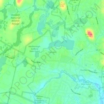 Topografische kaart Pine Lake, hoogte, reliëf