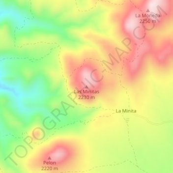Topografische kaart Las Minitas, hoogte, reliëf