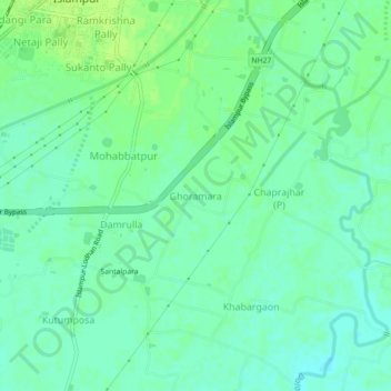 Topografische kaart Ghoramara, hoogte, reliëf