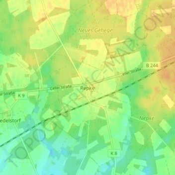 Topografische kaart Repke, hoogte, reliëf
