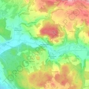 Topografische kaart Mennwangen, hoogte, reliëf