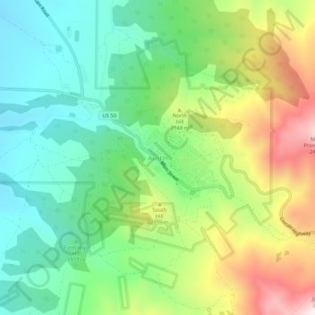 Topografische kaart Austin, hoogte, reliëf