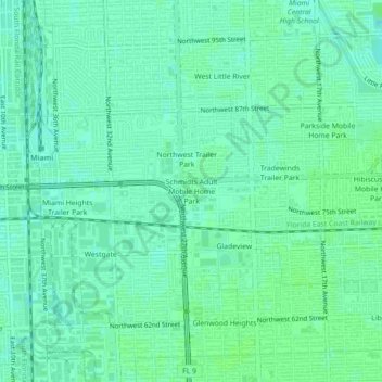 Topografische kaart Schmidts Adult Mobile Home Park, hoogte, reliëf