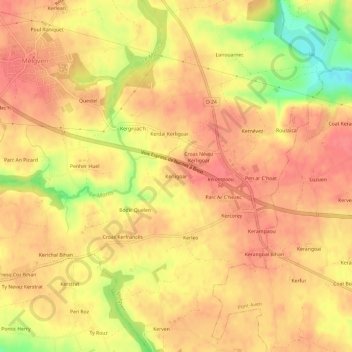 Topografische kaart Kerligoar, hoogte, reliëf