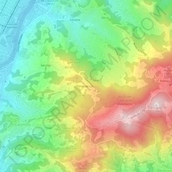 Topografische kaart Pian del Lot, hoogte, reliëf