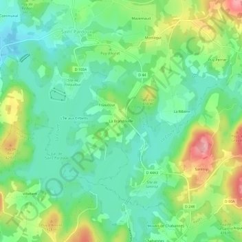 Topografische kaart La Brandouille, hoogte, reliëf