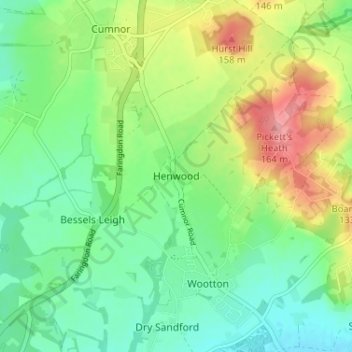 Topografische kaart Henwood, hoogte, reliëf