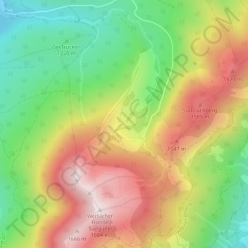 Topografische kaart Alpe Schnitzlertal, hoogte, reliëf