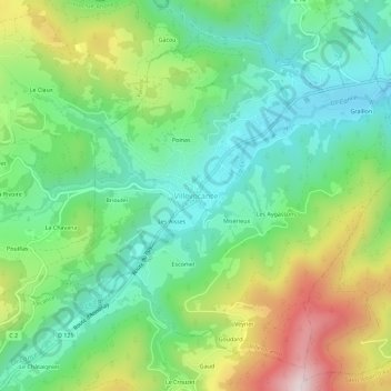 Topografische kaart Villevocance, hoogte, reliëf