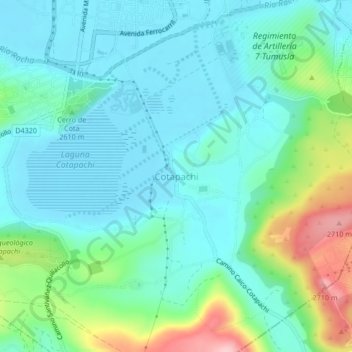 Topografische kaart Cotapachi, hoogte, reliëf