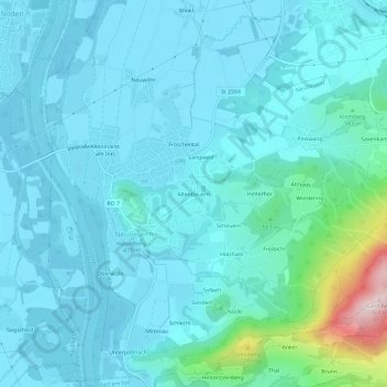 Topografische kaart Altenbeuern, hoogte, reliëf