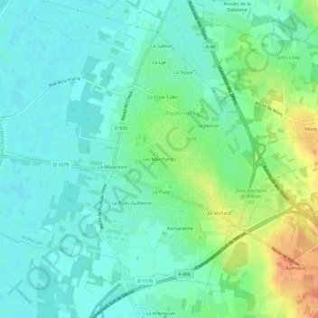 Topografische kaart Les Marchands, hoogte, reliëf