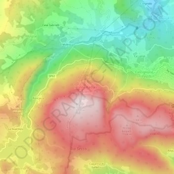 Topografische kaart Monte Baducco, hoogte, reliëf